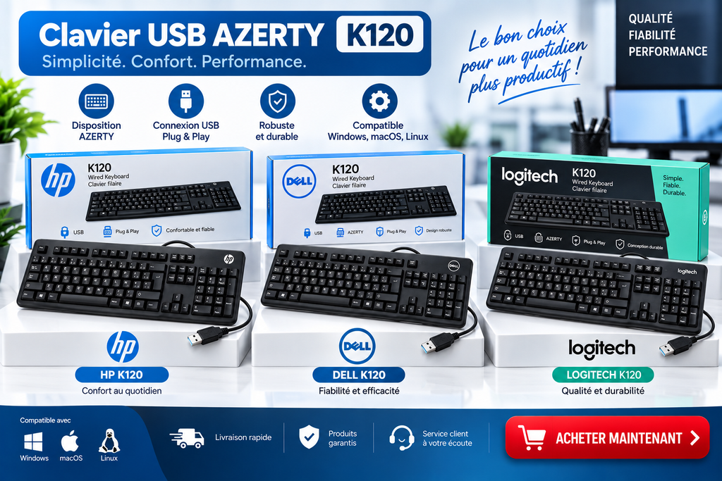CLAVIER USB AZERTY K120 / HP, DELL, LOGITECH