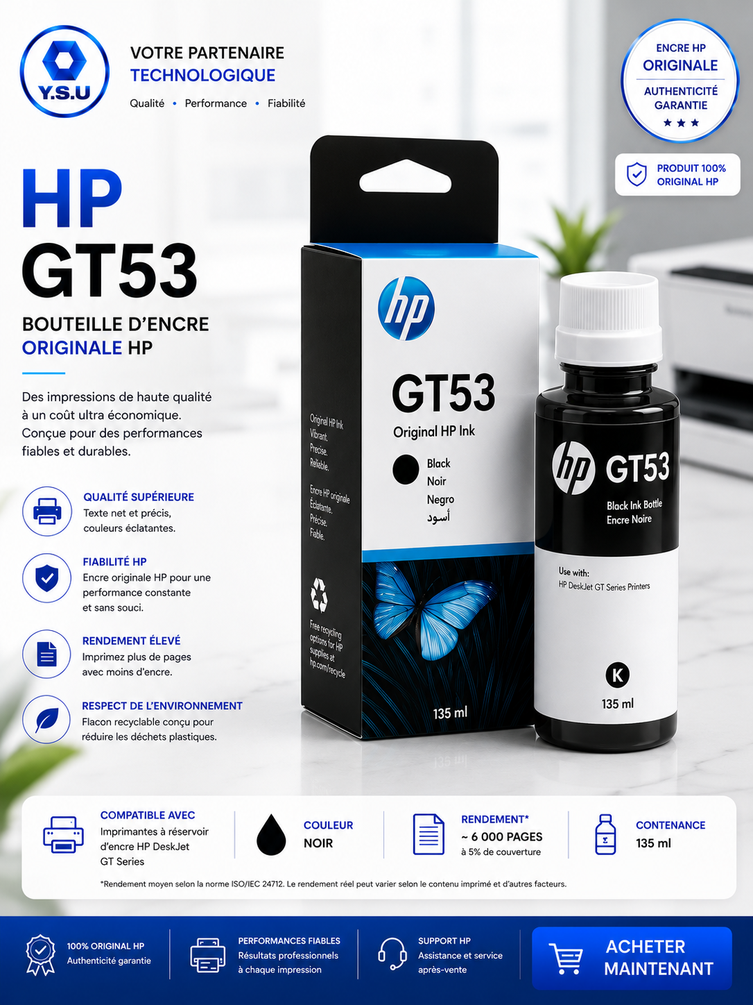BOUTEILLES D'ENCRE POUR IMPRIMANTES A RESERVOIR  HP GT53