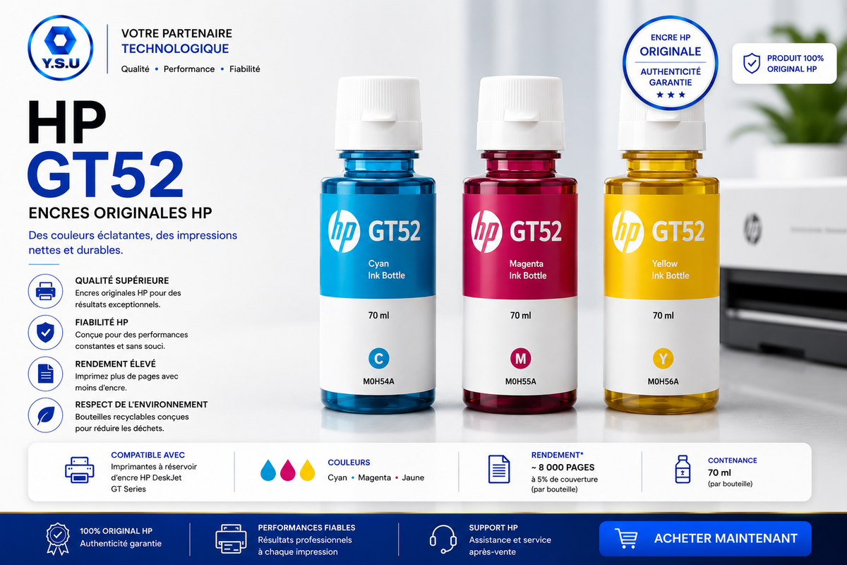 BOUTEILLE D'ENCRE POUR IMPRIMANTE A RESERVOIR HP GT52