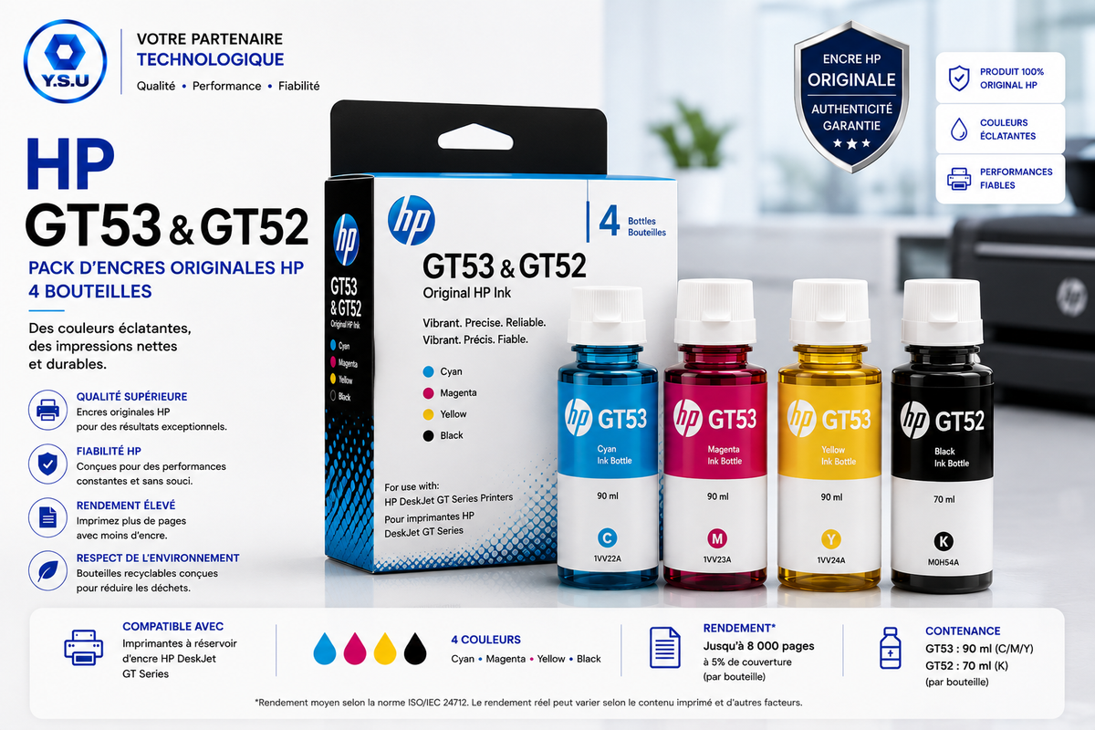 BOUTEILLES D'ENCRE POUR IMPRIMANTE A RESERVOIR HP GT53/GT52