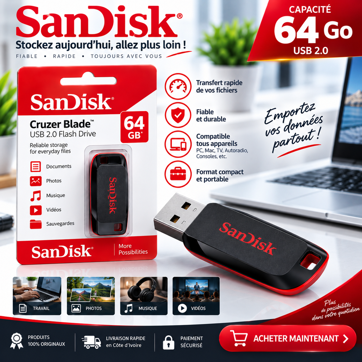 CLE USB San Disk/64 Go