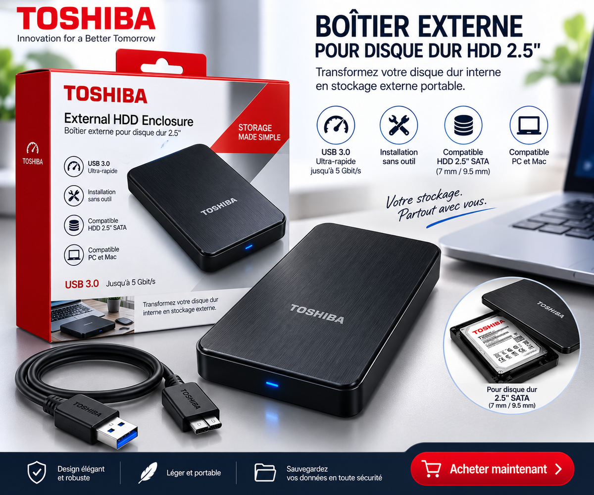 BOITIER EXTERNE POUR DISQUE DUR HDD / TOSHIBA