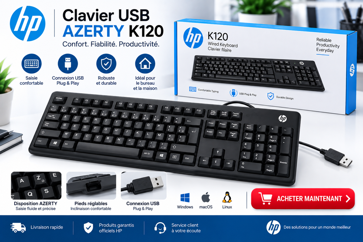 CLAVIER USB AZERTY K120 / HP, DELL, LOGITECH