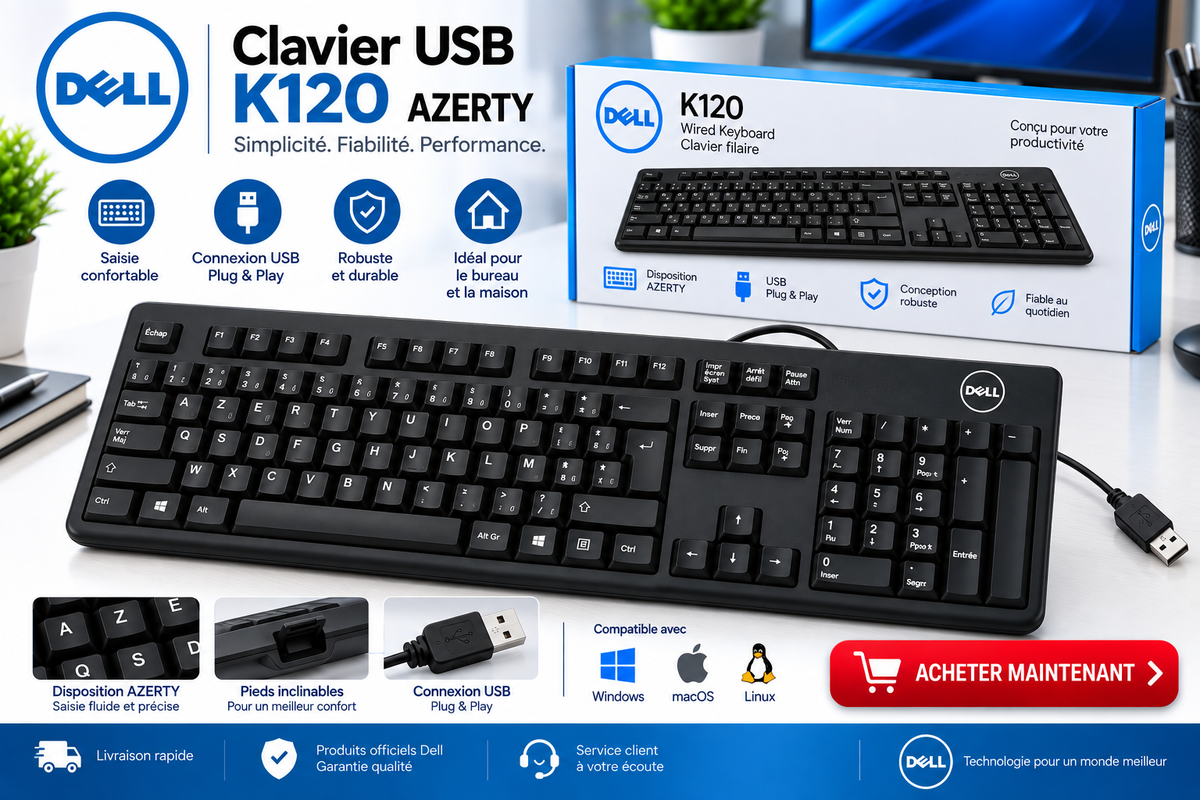 CLAVIER USB AZERTY K120 / HP, DELL, LOGITECH
